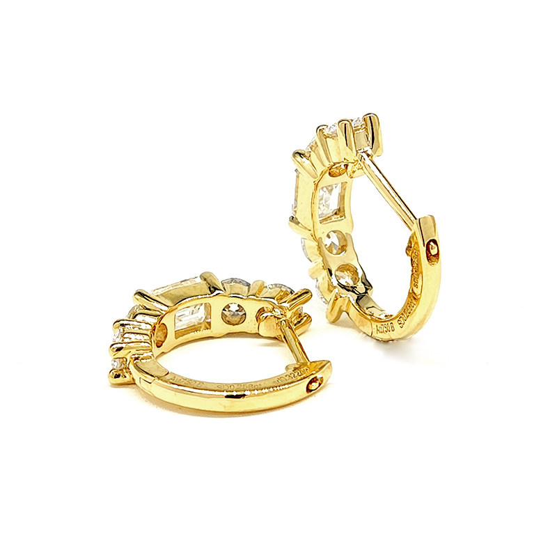 5 Stone Emerald &amp; Round Cut Lab Cultured Diamond Yellow Gold Hoops backside