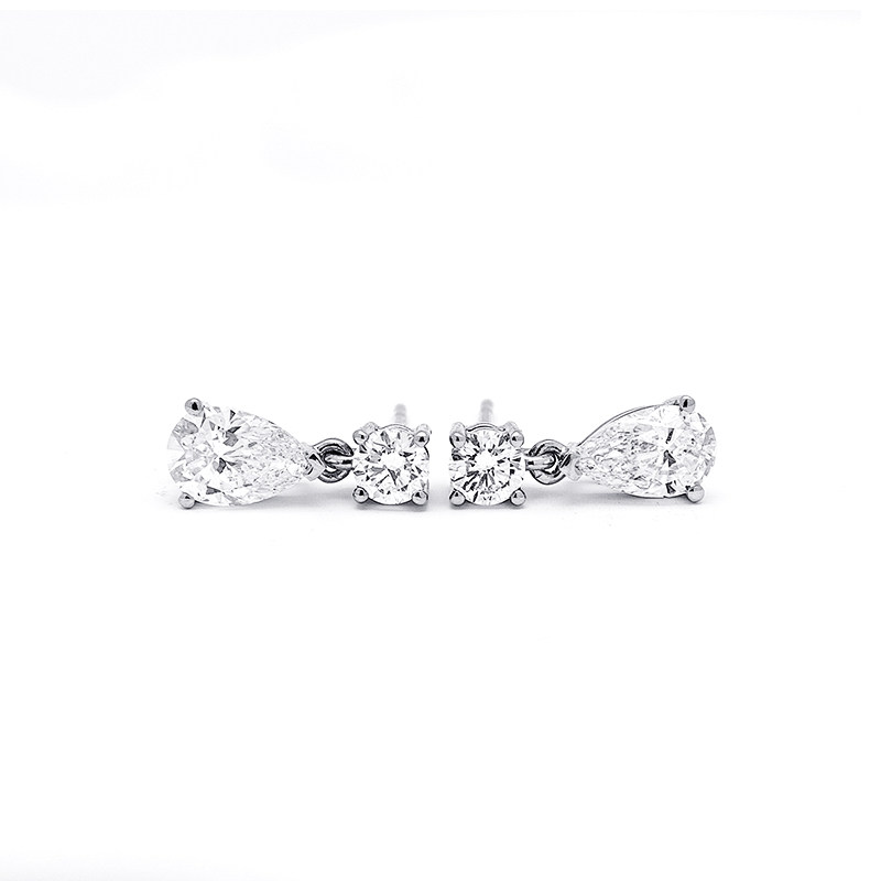 3 Prong Pear Shaped Lab Diamond Drop Earrings With Side Accent Stones