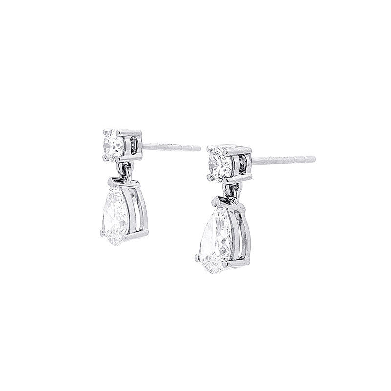 3 Prong Pear Shaped Lab Diamond Drop Earrings With Side Accent Stones side view