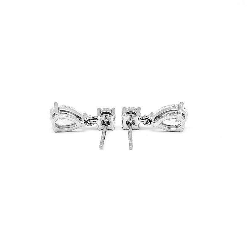 3 Prong Pear Shaped Lab Diamond Drop Earrings With Side Accent Stones backside