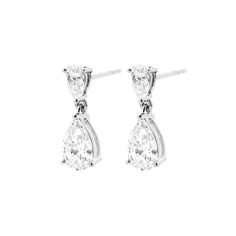 2 Pear Cut Lab Cultured Diamond White Gold Drop Stud Earrings