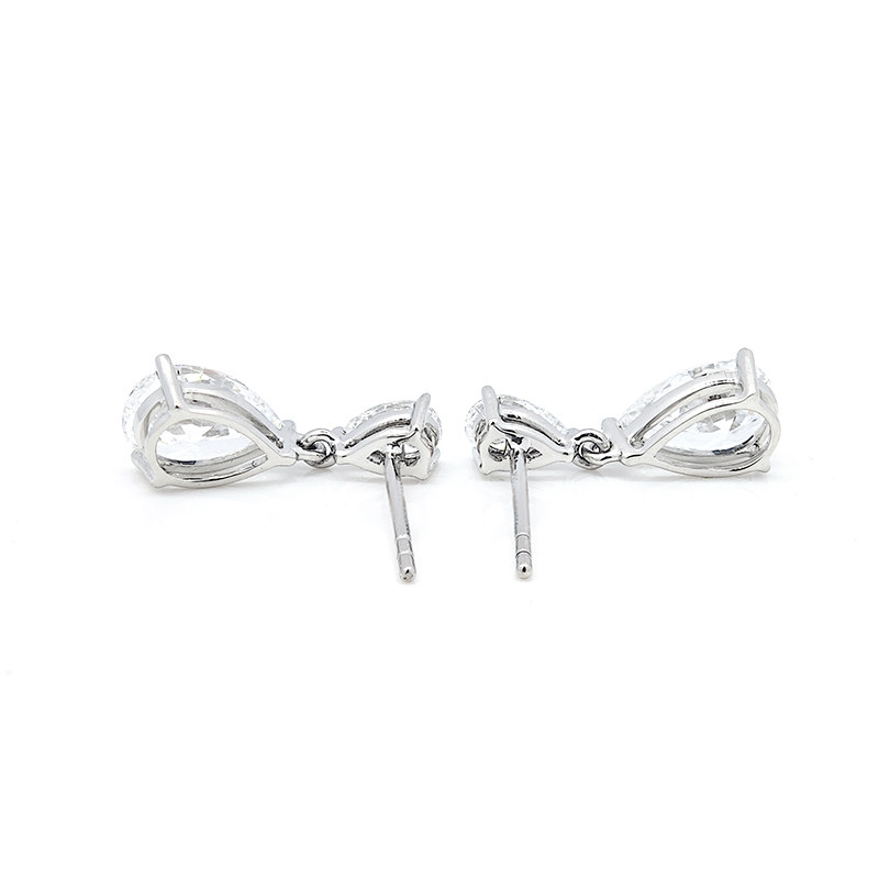 2 Pear Cut Lab Cultured Diamond White Gold Drop Stud Earrings backside