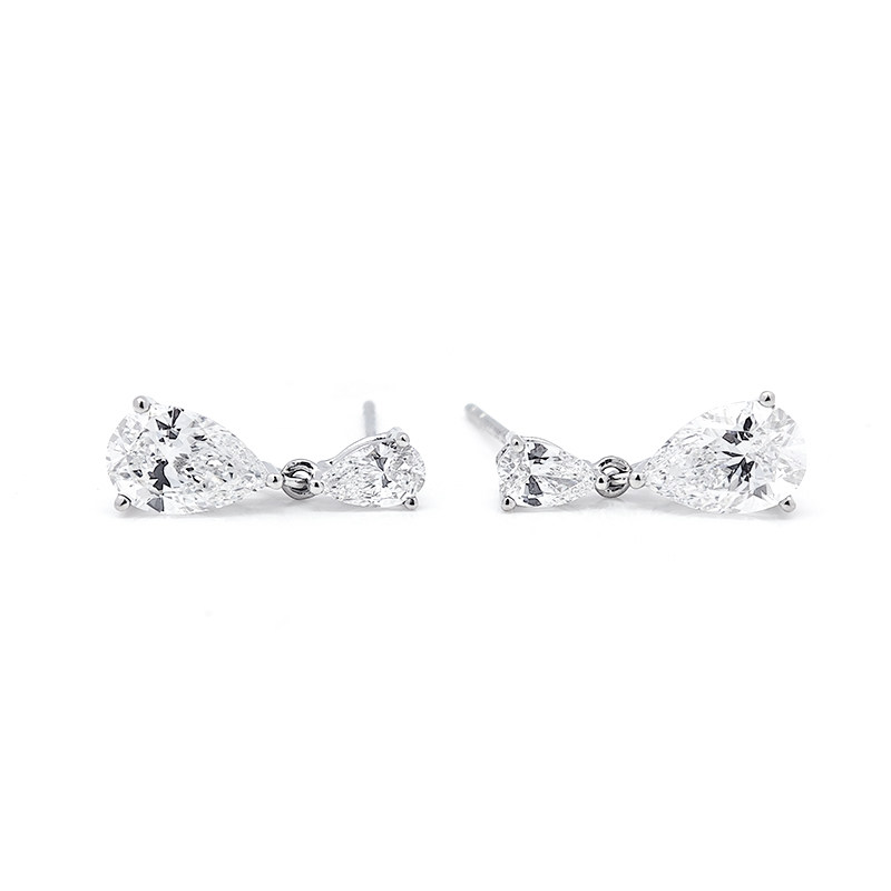 2 Pear Cut Lab Cultured Diamond White Gold Drop Stud Earrings front side