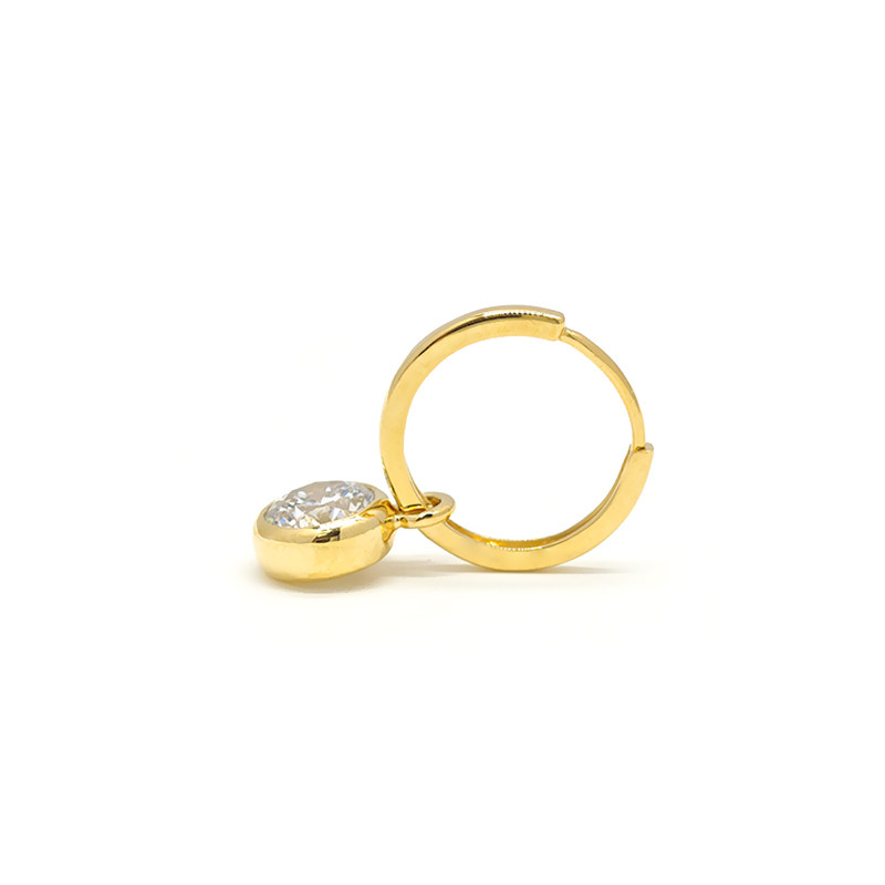 Yellow Gold Bubble Bezel Set Solitaire Round Cut Diamond Drop Earring