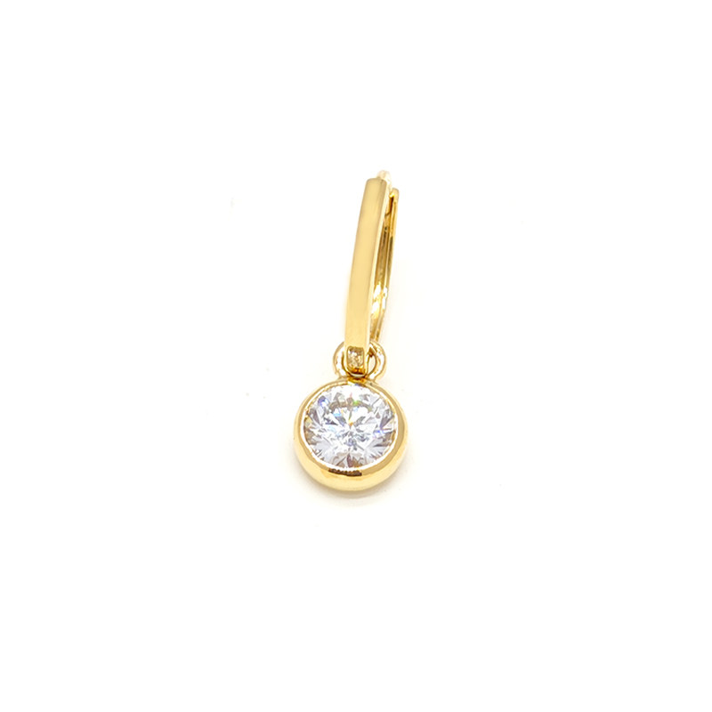 Yellow Gold Bubble Bezel Set Solitaire Round Cut Diamond Drop Earring front side