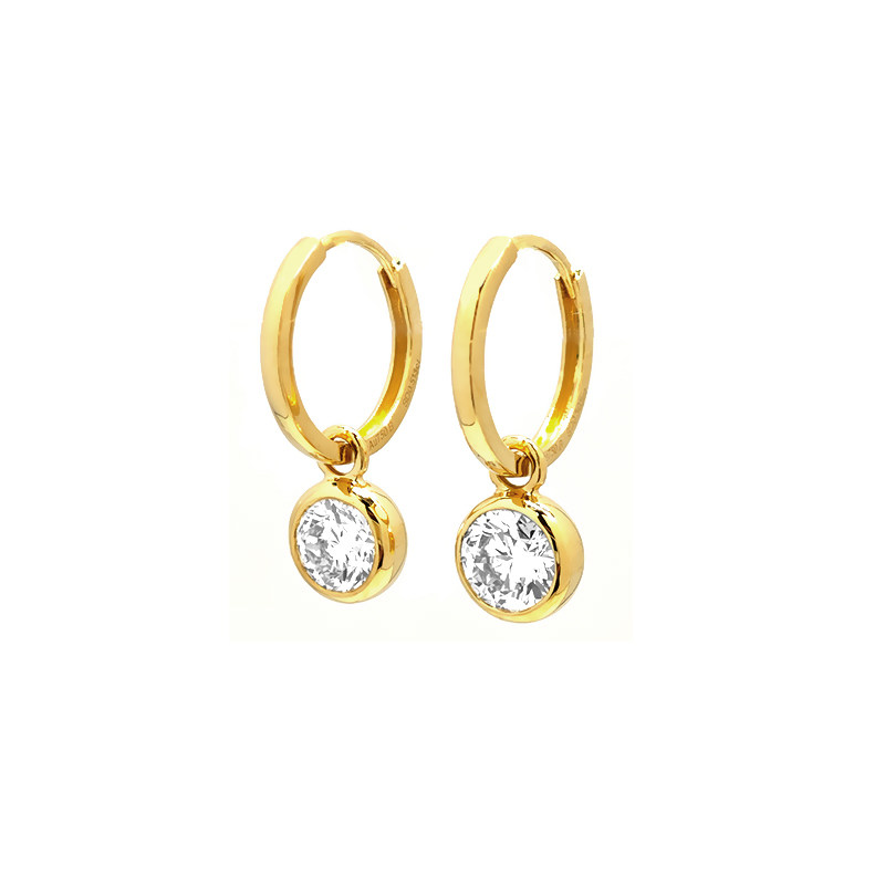 Yellow Gold Bubble Bezel Set Solitaire Round Cut Diamond Drop Earrings side view