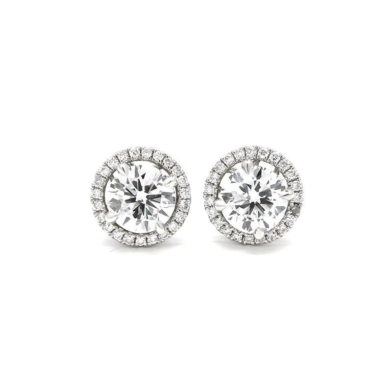 Round Cut Solitaire Detachable Halo Setting White Gold Stud Earrings