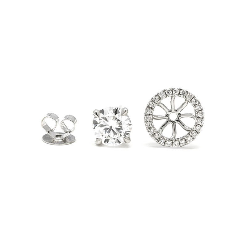 Detachable Halo Setting White Gold Stud Earrings