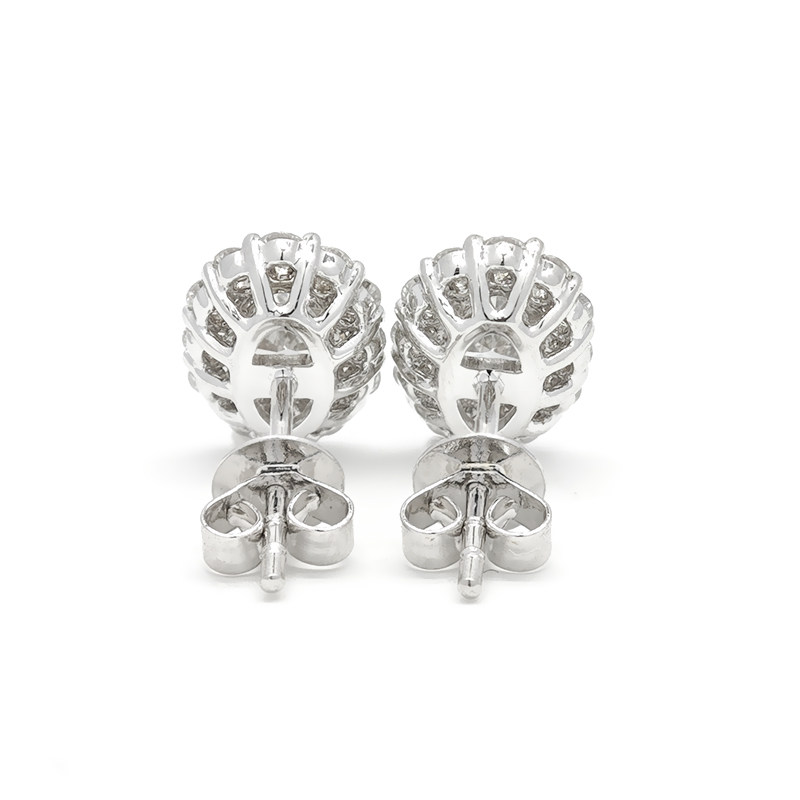 Oval Cut Solitaire Staggered Halo Dual Layer Open Gallery Lab Diamond Stud Earrings back side