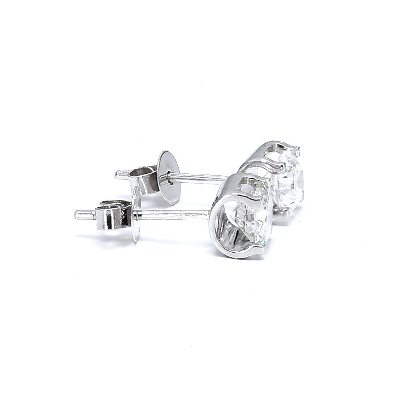 Au 750 Bull Head Solitaire Man Made Diamond White Gold Stud Earrings left view