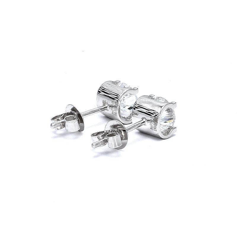 Au 750 Bull Head Solitaire Man Made Diamond White Gold Stud Earrings back side