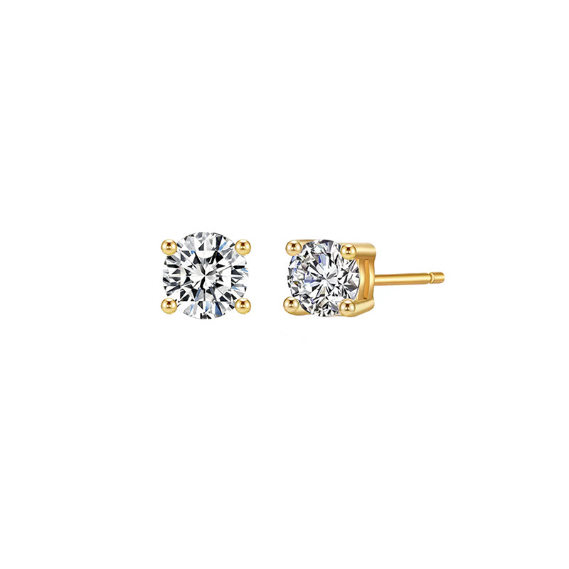 4 Bead Shaped Prong Round Cut Dual Layer Open Gallery Stud Earrings