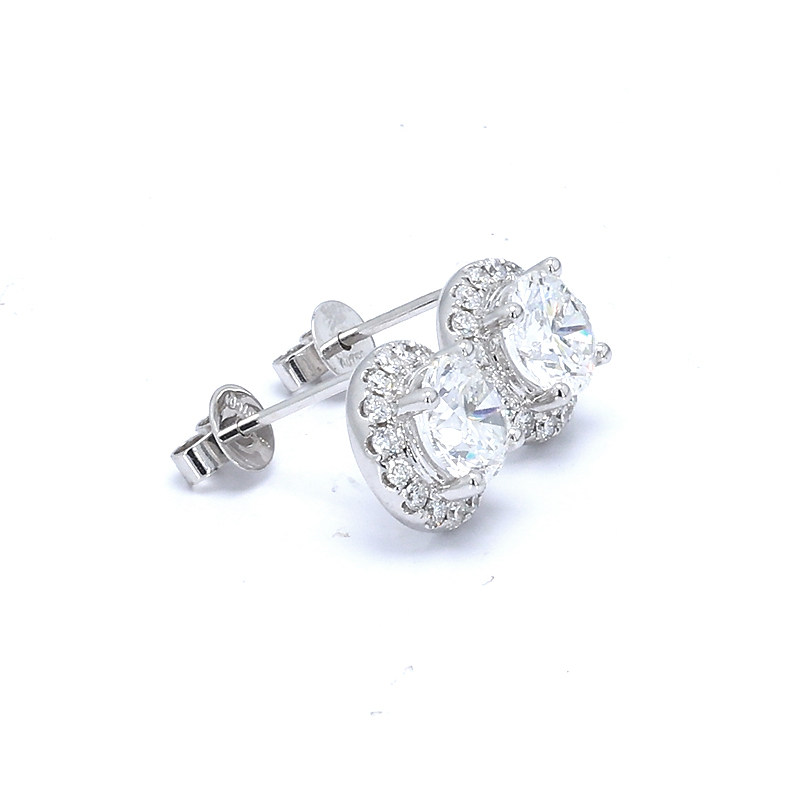 Round Halo Lab Diamond Stud Earrings