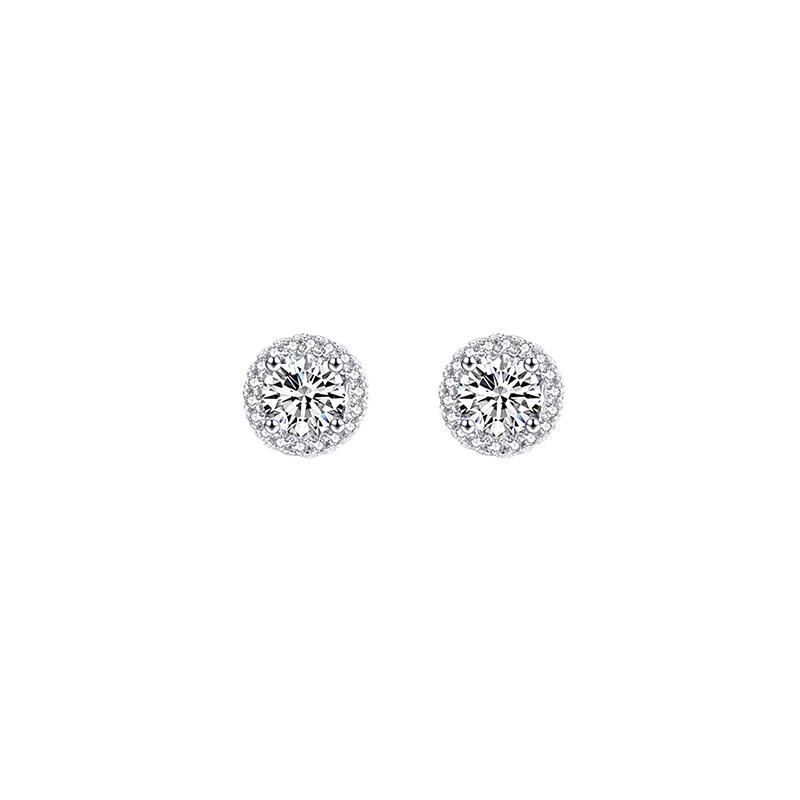 A pair of Round Halo Lab Diamond Stud Earrings