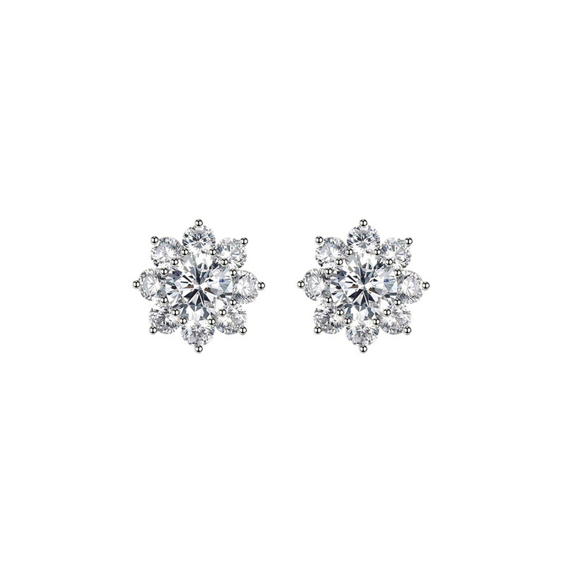 Snowflake Motif Beads Shaped Prong Lab Created Diamond Stud Earrings