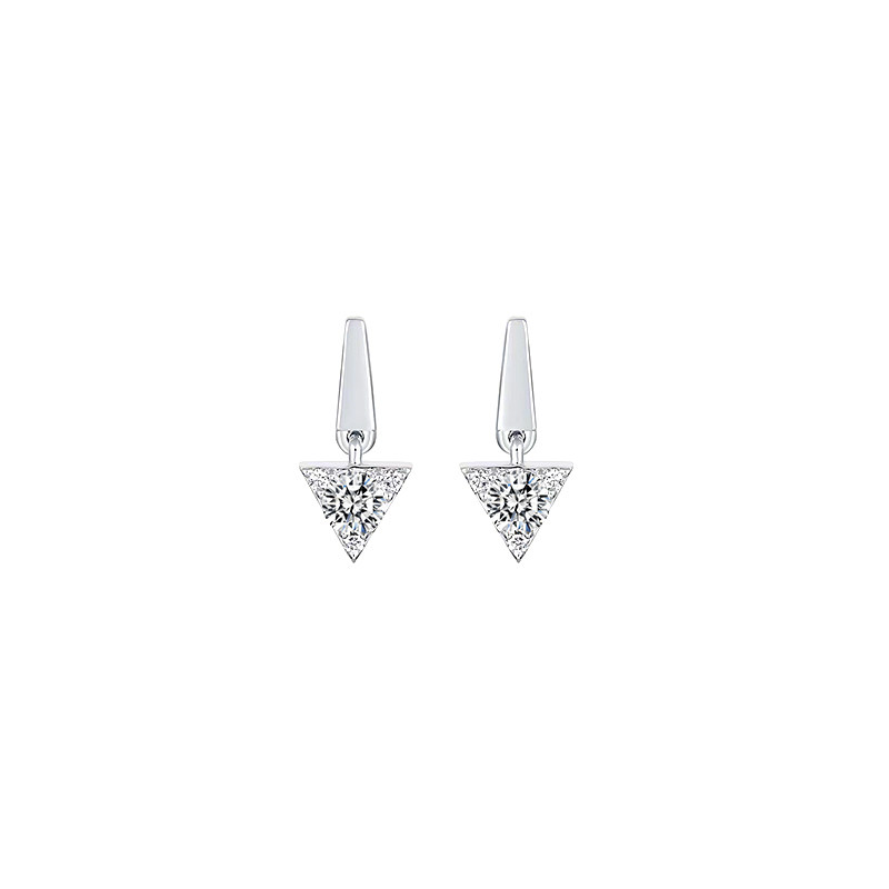 Inverted Triangle Motif Round Cut Main Stone &amp; Pave Lab Grown Diamond Drop Earrings