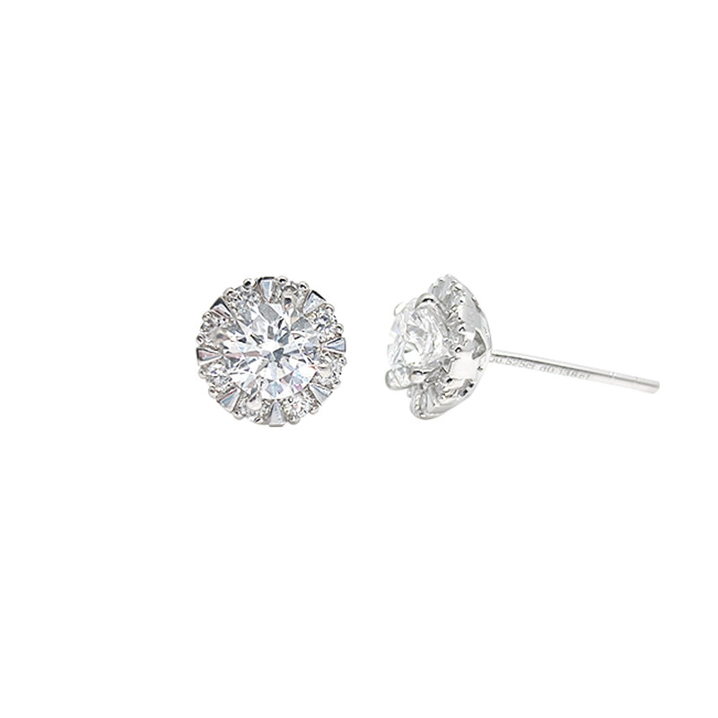 8 Triangle Shaped Prong Solitaire Halo Cultivated Diamond Studs