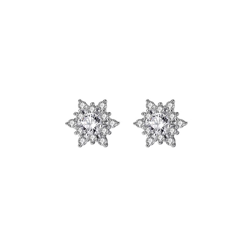6 Pointed Snowflake Motif Lab Cultured Diamond White Gold Stud Earrings