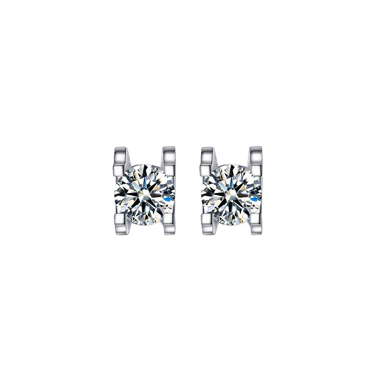 Classic Bull Head Solitaire Round Cut Diamond Stud Earrings
