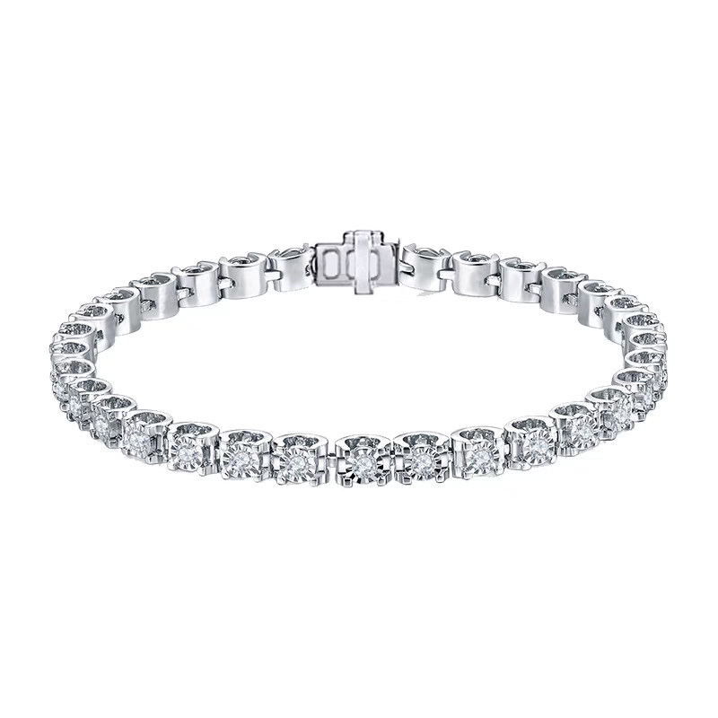Classic Bull Head Set Round Cut Lab Cultured Diamond Tennis Bracelet