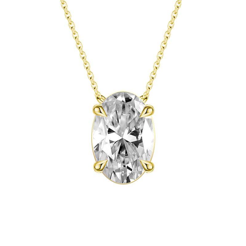 Solitaire Oval Cut 4 Prong & Thin Bezel Set Lab Grown Diamond Necklace