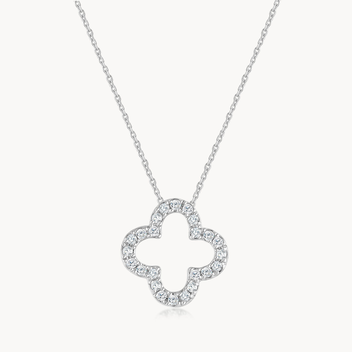 Four-Leaf Clover Frame Pave Lab Grown Diamond Necklace in White Gold