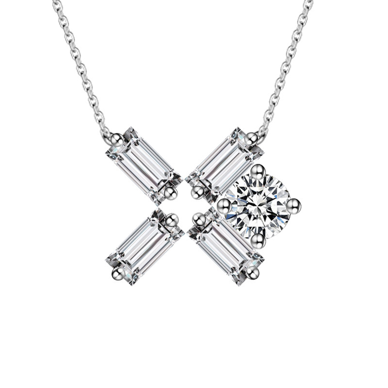 5-Stone Asymmetrical Emerald Cut & Round Cut Cultivated Diamond Necklace