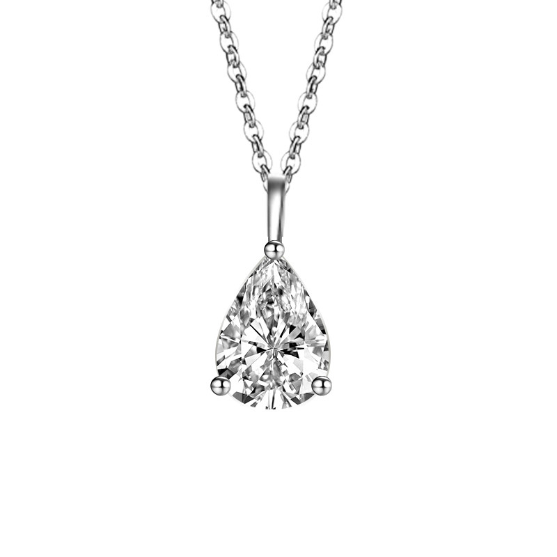 Pear Cut 3 Prong Floating Set Synthetic Diamond White Gold Necklace