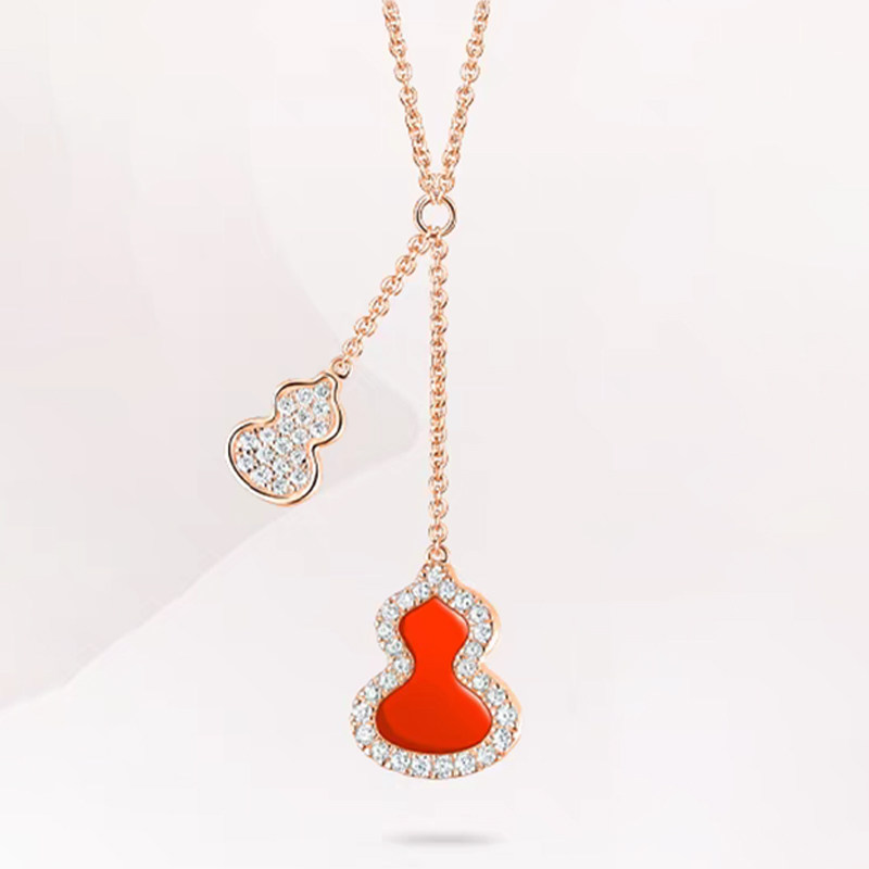 Art Deco Dual Gourd Charm Pave Lab Created Diamond Necklace