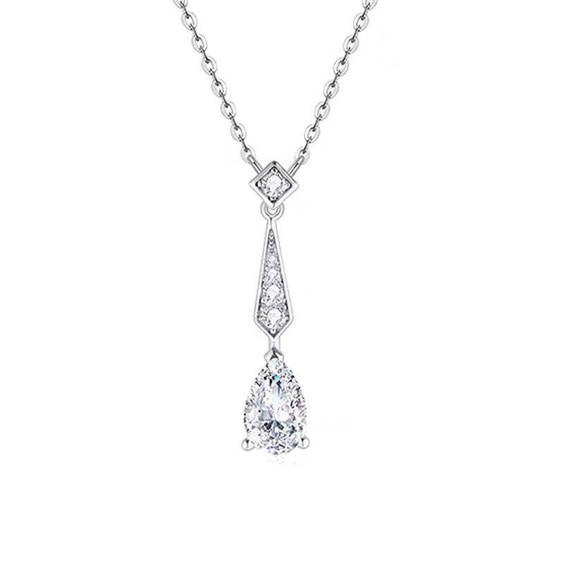 Art Deco Layered Drop Pear Cut Lab Created Diamond Pendant Necklace