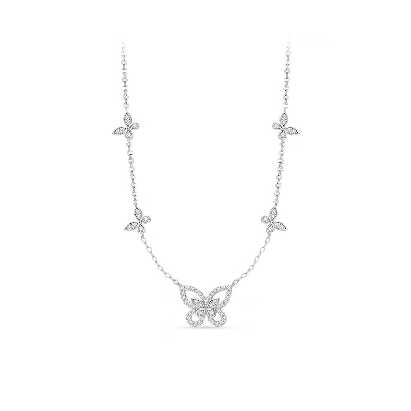 Alternating Butterfly Motif Pave Cultivated Diamond Necklace
