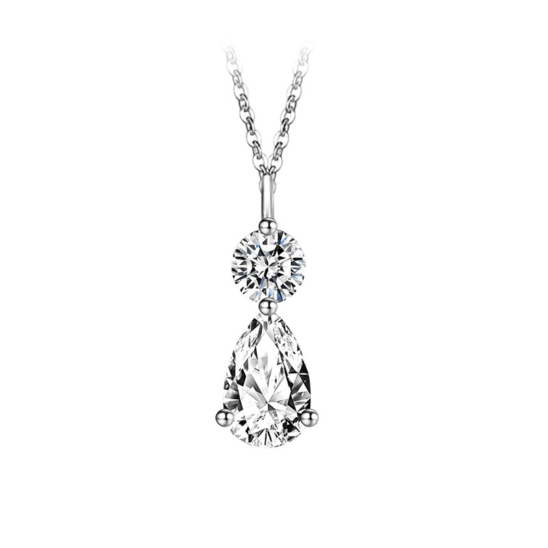 2 Stone Pear Cut & Round Shaped Lab Diamond Pendant Necklace