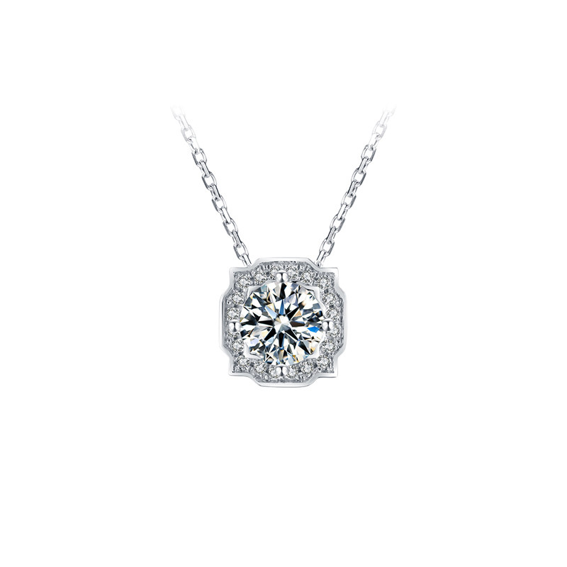 Square Octagon Frame Solitaire Halo Lab Diamond White Gold Necklace