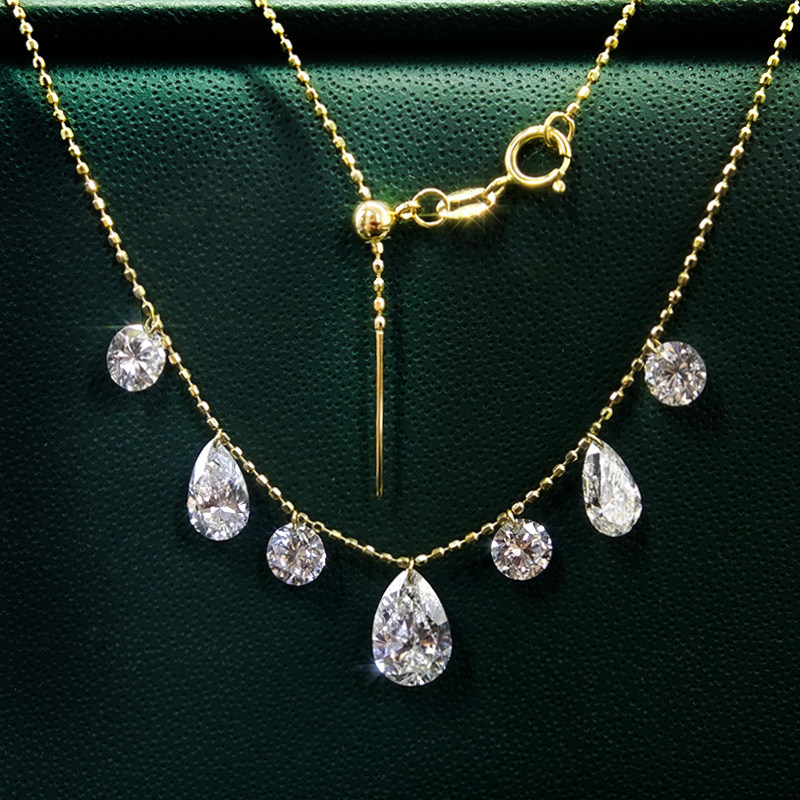 7 Alternating Round & Pear Shaped Pierced Diamond Necklace wearing method
