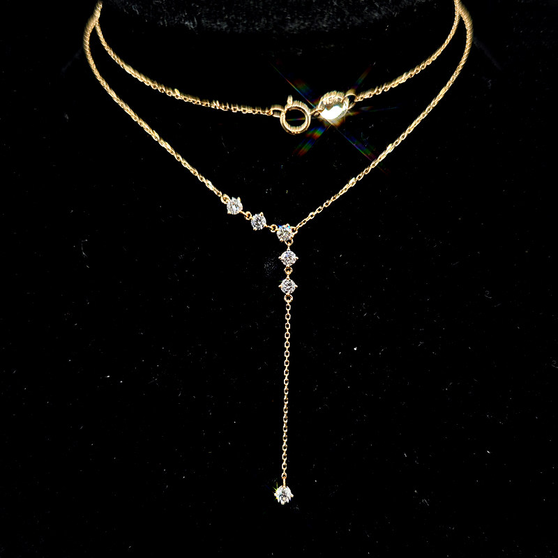 Single Vertical Drop Lariat Asymmetric 5 Accents Lab Diamond Necklace front view