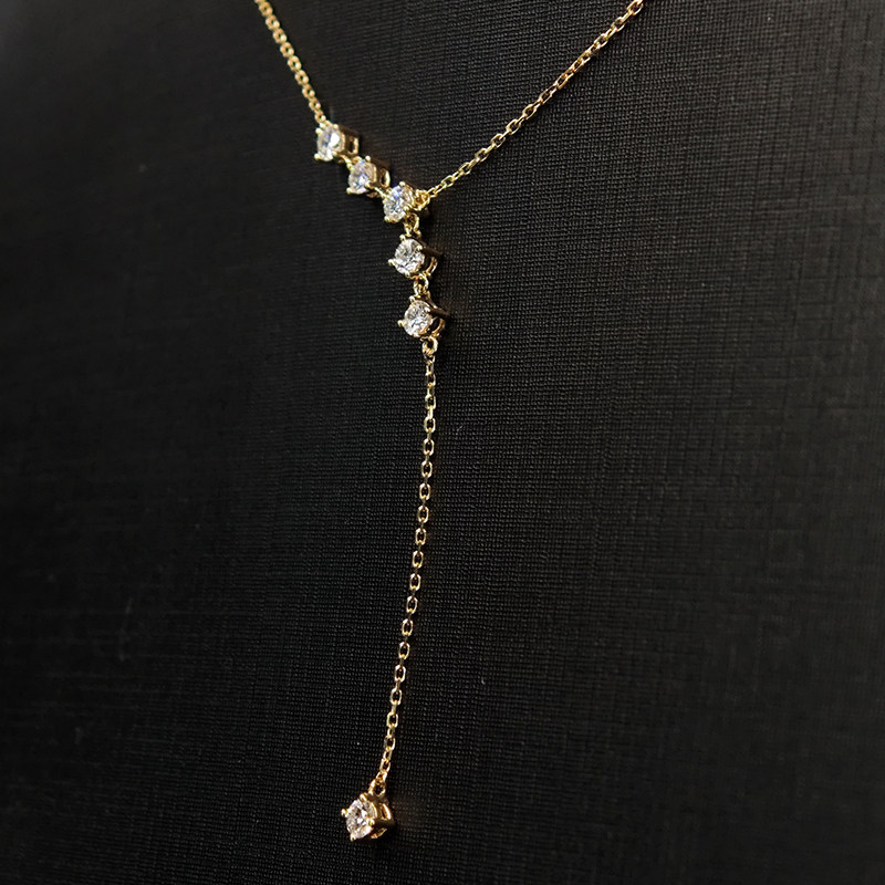 Single Vertical Drop Lariat Asymmetric 5 Accents Lab Diamond Necklace wavy