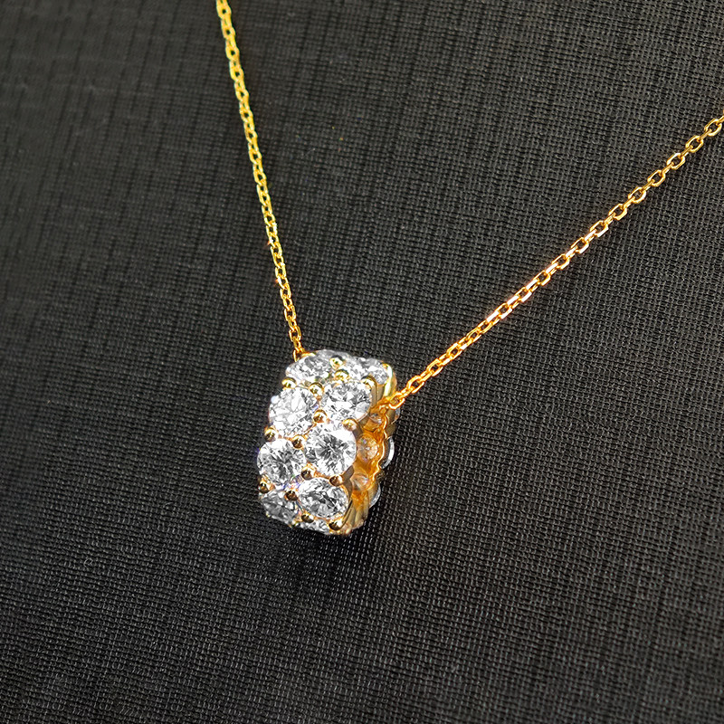 Dual Row Pave Ring Shaped Open Bottom Set Lab Diamond Necklace