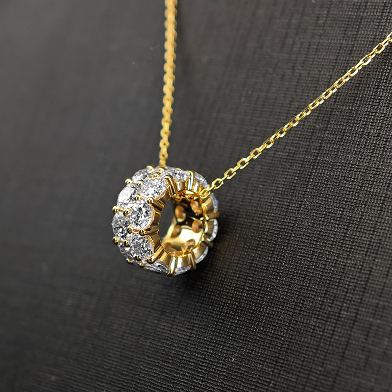 Diamond Dual Row Pave Ring Shaped Open Bottom Set Lab Diamond Necklace side view