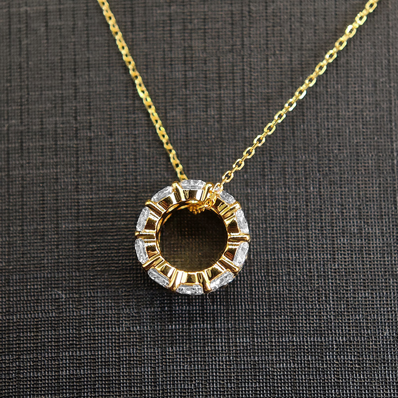 Dual Row Pave Ring Shaped Open Bottom Set Lab Diamond Necklace left view