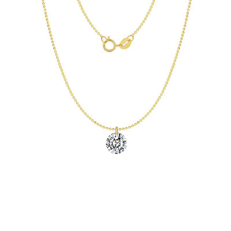 Minimalist Solitaire Pierced Round Cut Lab Diamond Beads Chain Necklace