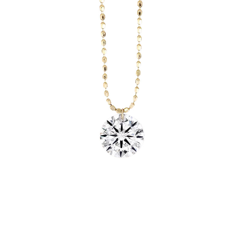 Minimalist Solitaire Pierced Round Cut Lab Diamond Beads Chain Necklace front view