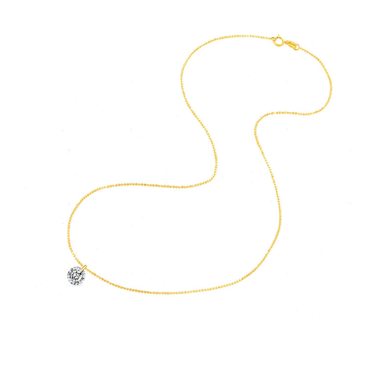 Minimalist Solitaire Pierced Round Cut Lab Diamond Beads Chain Necklace whole view