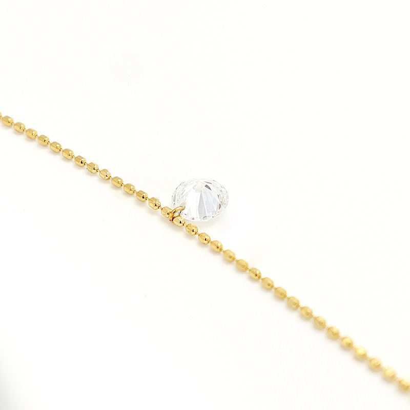 Minimalist Solitaire Pierced Round Cut Lab Diamond Beads Chain Necklace in a line