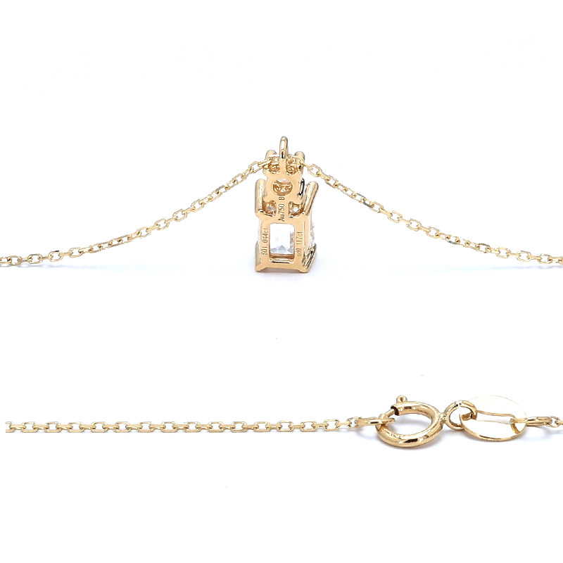 Emerald Cut Main Stone & Round Side Diamond Pendant Necklace in Yellow Gold with lobster clasp