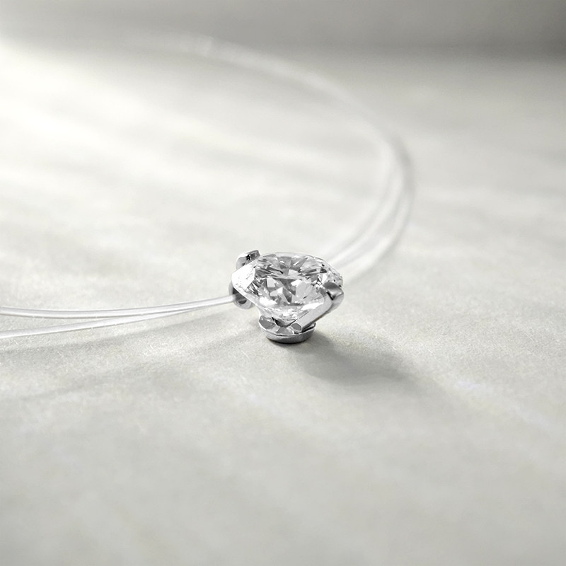 2 Prong Solitaire Pierced Round Cut Floating Set Diamond pendant details view