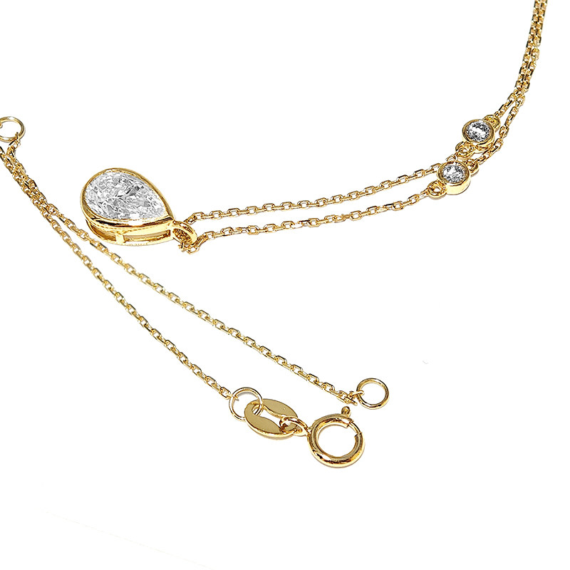 Solitaire Pear Cut Bezel Open Gallery Pendant Alternating Bubble Bezel Accents Diamond Necklace details
