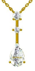 Three Stone linear Bar Lab Created Diamond Pendant Yellow Gold Necklace