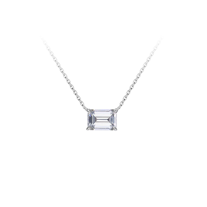 4 Prong Emerald Cut Solitaire Lab Grown Diamond Necklace