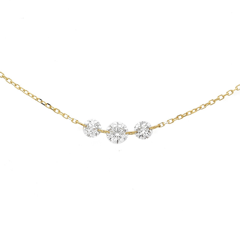 3 Stone Alternating Connected With Pierced Bail Lab Created Diamond Necklace front view