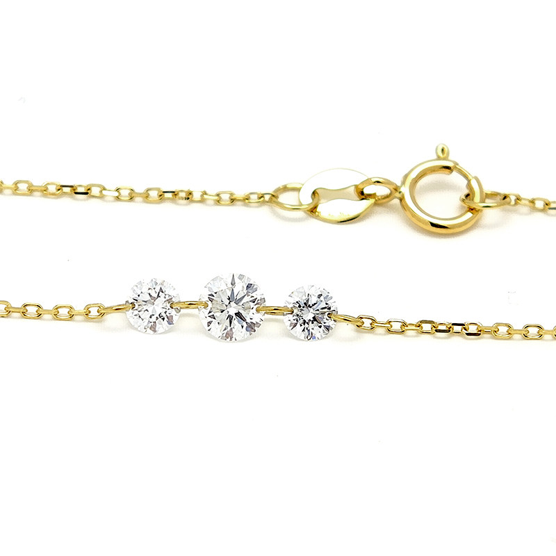 3 Stone Alternating Connected With Pierced Bail Lab Created Diamond Necklace close-up